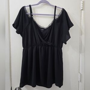 Torrid Black Off-Shoulder Dress with Lace Trim